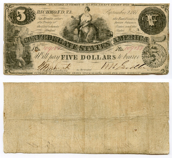 5$ Confederate States of America - 1862, series 2 (T-36 #274)