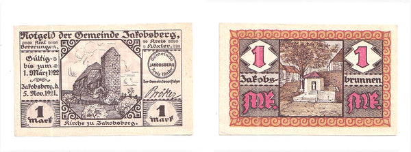 1 Mark Notgeld note, 1921, Jakobsberg in Westfalen, Germany