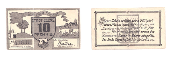 10 pfennig  Notgeld note, 1920-1921, Stadt Esens, Germany