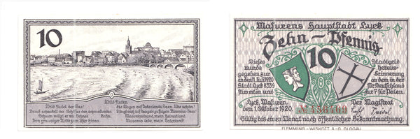 10 pfennig  Notgeld note, 1920, Stadt Lyck, Germany