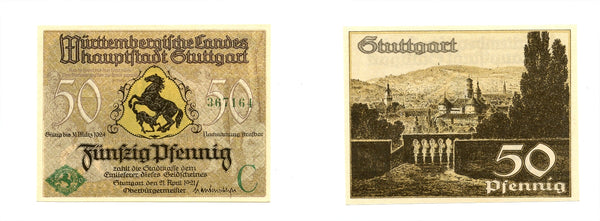 Nice notgeld paper money,  1921, Stuttgart, Germany