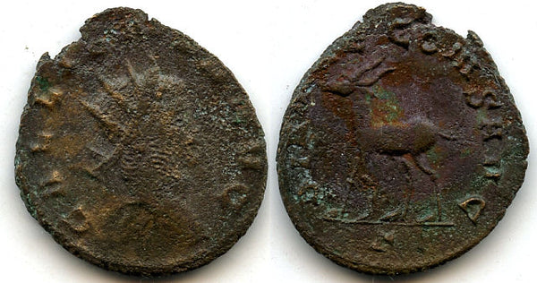 DIANAE CONS AVG antoninianus of Gallienus (253-268) w/Antelope left, Rome, Roman Empire (RIC 179)