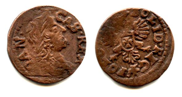 Copper solidus, Johann II Casimir (1648-1668), Poland (KM #110)