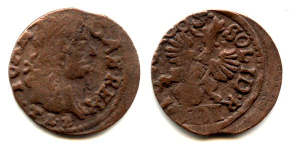 Copper solidus, 1665, Johann II Casimir (1648-1668), Poland (KM #110)