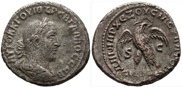Billon tetradrachm of Trebonianus Gallus (251-253 AD), 252 AD, Antiochia ad Orotem, Roman Provincial (Pleur 685)