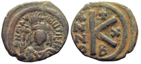 Very nice half follis of Maurice Tiberius (582-602 CE), Constantinople, Byzantine Empire