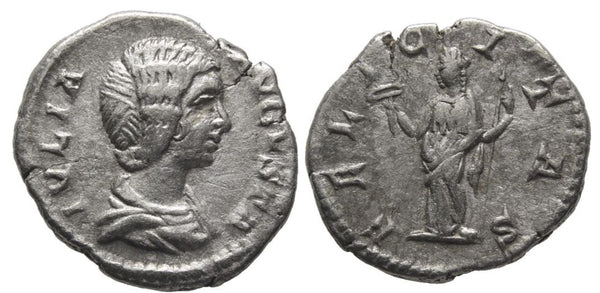 Silver denarius of Julia Domna as Augusta (d.217 AD), wife of Septimius Severus, Roman Empire - FELICITAS type