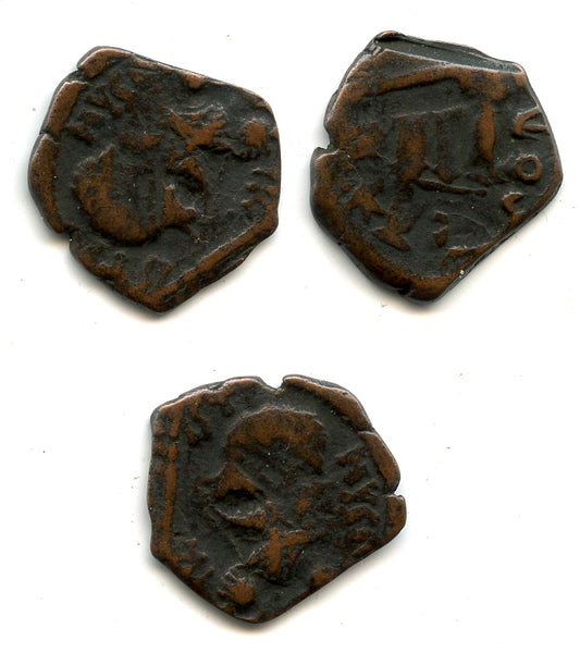 Arab-Byzantine copper fals, overstruck on Justin I, c.650-700 AD, uncertain mint