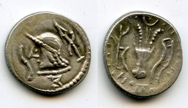 Silver "Bucranium" denarius w/S, 100-200 AD, Himyarites, Arabia Felix