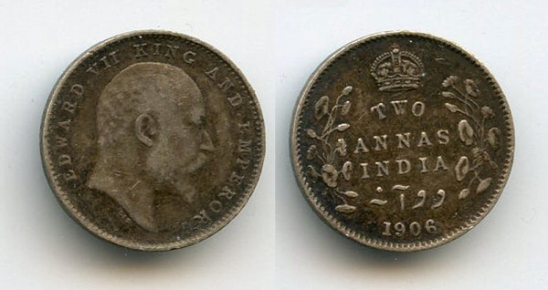 Silver 2-annas in the name of Edward VII, 1906, British India
