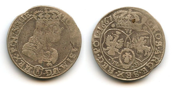 Large silver 6-groschen of John II Casimir (1649-1668), 1667-TLB, Polish Royal issue, Polish-Lithuanian Commonwealth (KM#91)