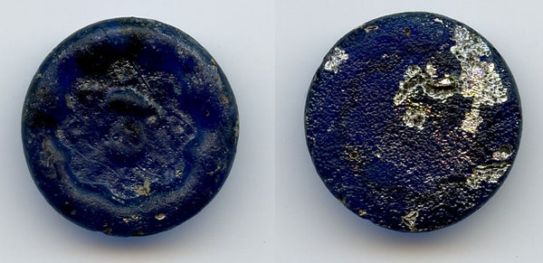 Islamic blue glass weight/jeton/token, Fatimid Egypt, c.7th-12th century