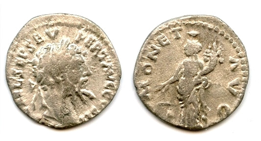 MONET AVG silver denarius of Septimius Severus (193-211 AD), Emesa, Roman Empire (RIC 411a)