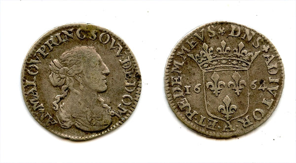 Silver 1/12 ecu of Anne Marie Louise (1652-1693), Principality of Dombes (French States)
