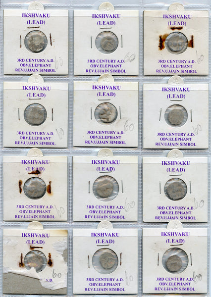 Lot of 12 lead coins of the Ishvakus, 200-300 CE, Ancient India