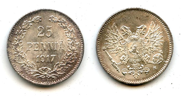 Silver 25 pennia, 1917, Civil War, Kerenski Government, Finland under Russia