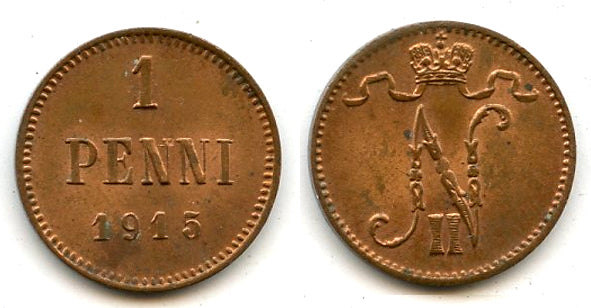 Copper 1 penni, Nicholas II (1894-1917), 1915, Finland under Russian Empire
