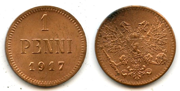 Copper 1 penni, 1917, Civil War, Kerenski Government, Finland under Russia