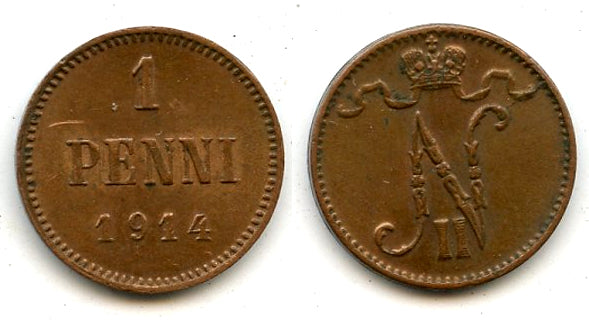 Copper 1 penni, Nicholas II (1894-1917), 1914, Finland under Russian Empire