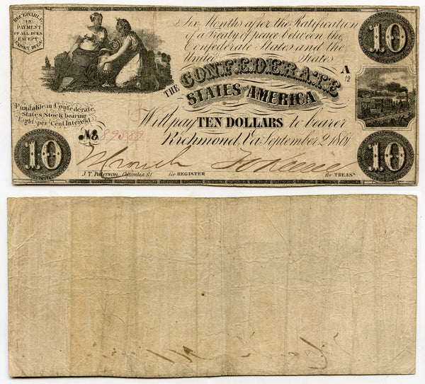 Confederate States of America (CSA) - 10$ bill - Sep.2, 1861 - T-28