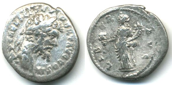 LIBER AVG silver denarius of Septimius Severus (193-211 AD), Emesa mint