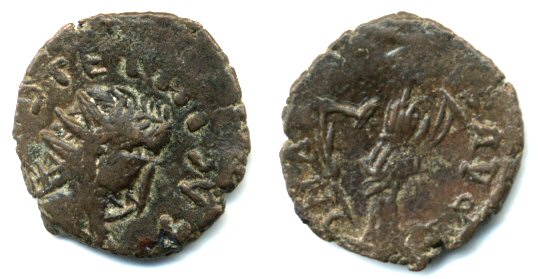 Ancient barbarous antoninianus of Tetricus I, c.270-280 AD, Laetitia type, Roman Gaul