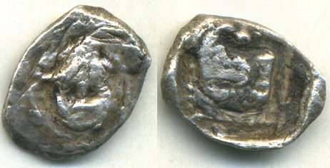 Very rare silver obol, Samaria, ca.375-333 BC.
