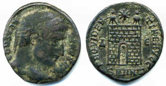 Unlisted camp-gate follis of Constantine the Great (307-337 AD), Antioch mint