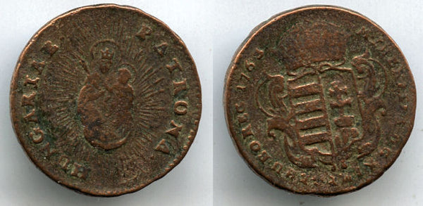 Large Hungarian copper denar, Maria Theresa (1740-1780), 1763, NM, Austro-Hungarian Empire