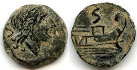 Rare Romano-Spanish AE22, Roman Republican semis, 2nd-1st century BC, Spain