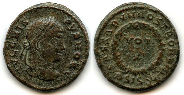 VOT X follis of Crispus (317-326 CE), Siscia, Roman Empire (RIC 181)