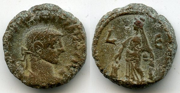 Potin tetradrachm of Diocletian (284-305 AD), Alexandria, Roman Empire - type with Eusebeia, RY 5 (288/289 AD) (Milne #4897)