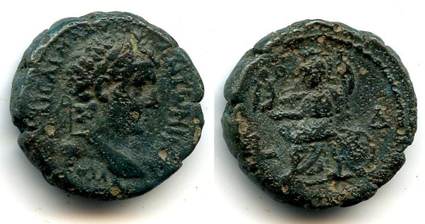 Billon tetradrachm, Emperor Elagabalus (218-222 AD), Alexandria mint, Roman Provincial issue - type with a seated Serapis, RY 4 = 221/222 AD (Milne 2797)