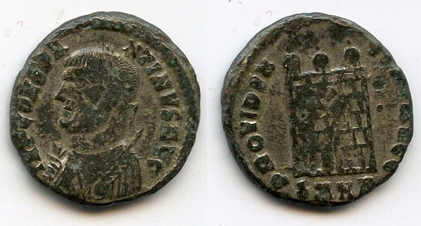 Silvered camp-gate follis of Licinius I (308-324 AD), Heraclea mint, Roman Empire
