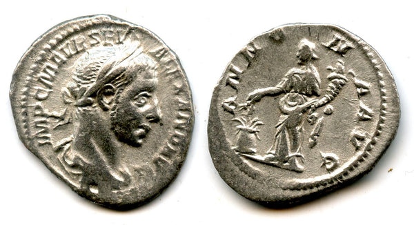 Silver denarius of Alexander Severus (222-235 AD), ANNONA type, Rome mint, Roman Empire