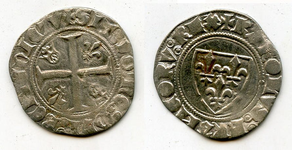 Excellent silver blanc guenar of Charles VI le Bien-Aimé/le Fol (the Well-Beloved/the Mad) (1380-1422), Paris mint, France. 2nd issue, minted 1389-1405.