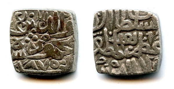 Large square silver tanka of Mahmud Shah (1436-1468), mintless type, dated 870 AH / 1465 AD, Malwa Sultanate, India (G/H M33)