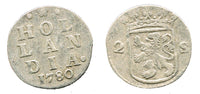 Silver 2-stuivers, 1780, Dordrecht mint, Hollandia, Netherlands