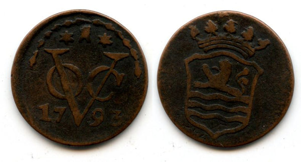 AE duit, VOC (Dutch East India Company), 1793 w/garland, Zeeland, Netherlands East Indies (KM #159)