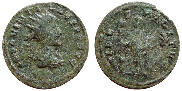 Extremely rare! Barbarous antoninianus of Quintillus (minted ca.270-280 AD), imitating FIDES MILITVM, Spanish find