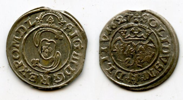 High quality silver 2-denars (solidus) of Sigismund III (1587-1632), 1627, Grand Duchy of Lithuania, Polish-Lithuanian Commonwealth (KM 31)