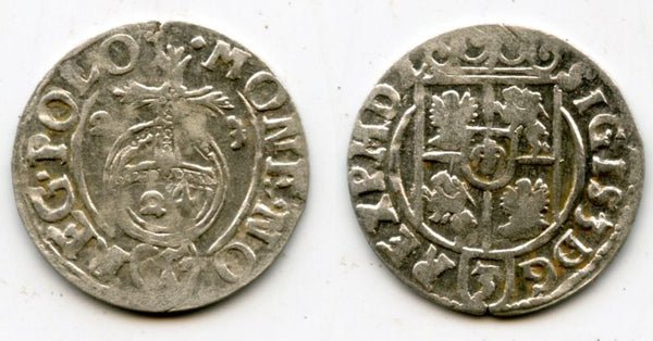 High quality! Silver 3-polker (1 kruzierz) of Sigismund III (1587-1632), 1623, Poland, Polish-Lithuanian Commonwealth