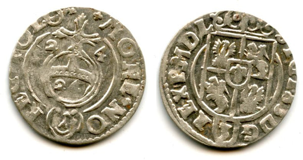 High quality! Silver 3-polker (1 kruzierz) of Sigismund III (1587-1632), 1624, Poland, Polish-Lithuanian Commonwealth