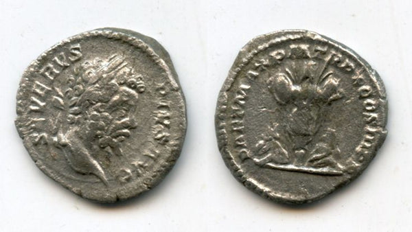 Silver denarius of Septimius Severus (193-211 AD), "trophy" type, Rome, Roman Empire