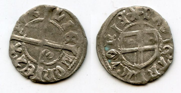 Rare silver schilling of Bernd van der Borch (1471-1483), Grand Master of the Livonian Order, Reval mint