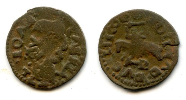 Very neat UNOFFICIAL copper solidus (schilling or szelag), Johann II Casimir (1648-1668), King of Poland and a Grand Duke of Lithuania - Lithuanian horseman type