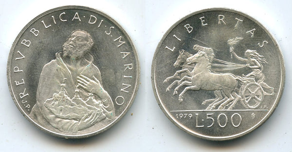 Uncirculated silver 500 lire, San Marino, 1979 (KM 97)