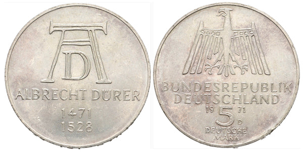 Silver 5-marks, 1971-D (Munich), Germany
