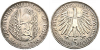 Silver 5-marks, 1966-D (Munich), Germany - 250 years of the death of Gottfried Wilhelm Liebniz