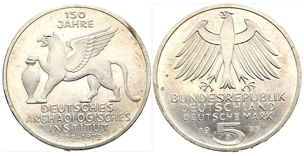 Silver 5-marks, 1979-J (Hamburg), Germany - 150th anniversary of the German Archaeological Institute